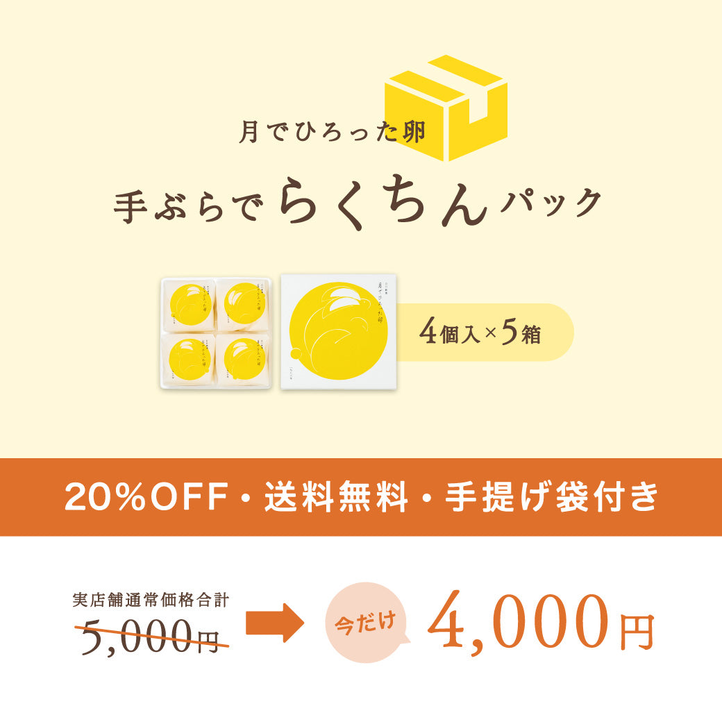 【20%OFF・送料無料】月でひろった卵 20個（4個入×5箱）｜手ぶらでらくちんパック｜6日後-5/17着までお届け可能